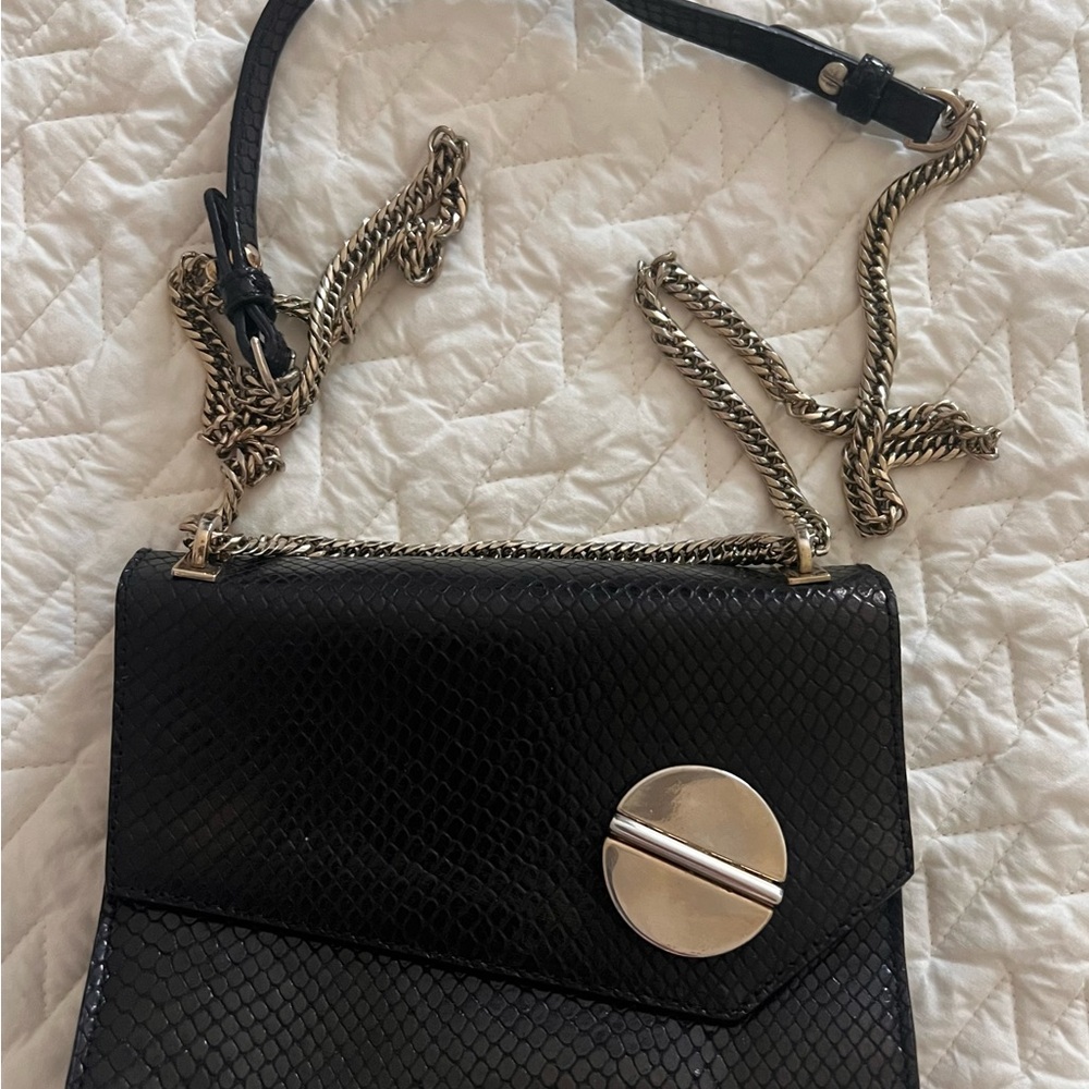 LK Bennett Kay Shoulder Bag - Black Snake with Metal strap & accents - Picture 2 of 4